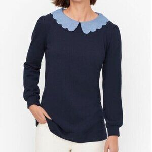 Talbots Chambray Collar Sweatshirt Navy Blue Scallop 3XP